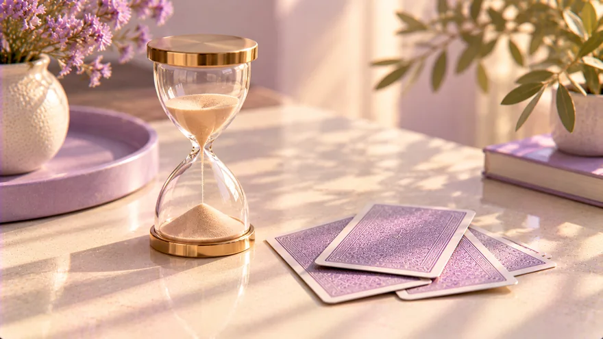 Bonus Umsatzbedingung – Sanduhr und Spielkarten auf dunklem Untergrund